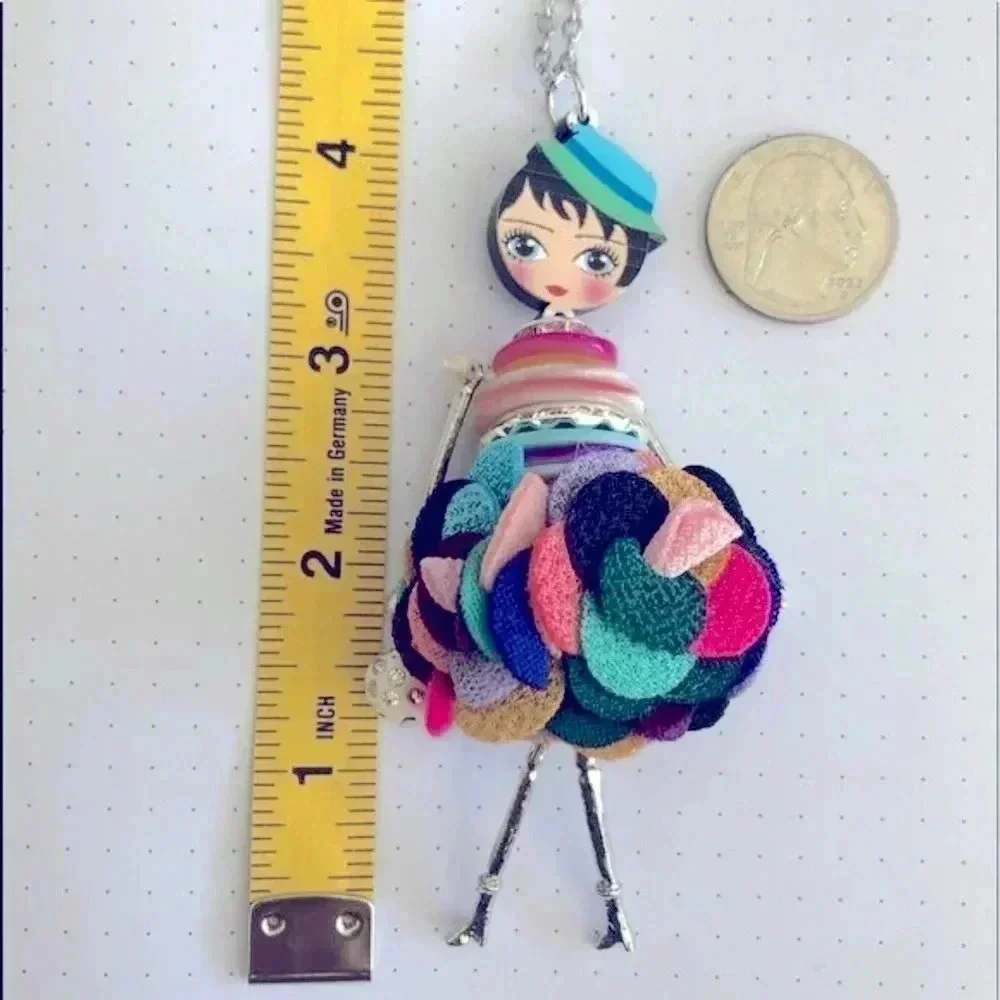 Colorful Rainbow 20’s Flapper Fashion Doll Long Sweater Necklace NWT